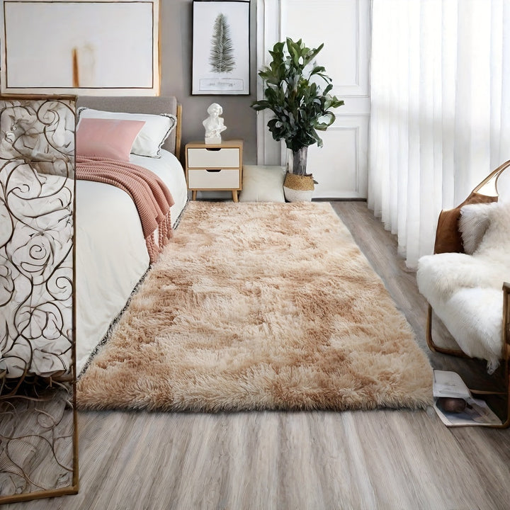 Alfombra de Área Esponjosa Beige Claro de Lujo - Suave, Peluda, Esponja de Alta Elasticidad, Base Antideslizante, Perfecta para Dormitorio, Sala de Estar o Debajo de la Mesa de Café - Decoración de Estilo Nórdico para el Hogar