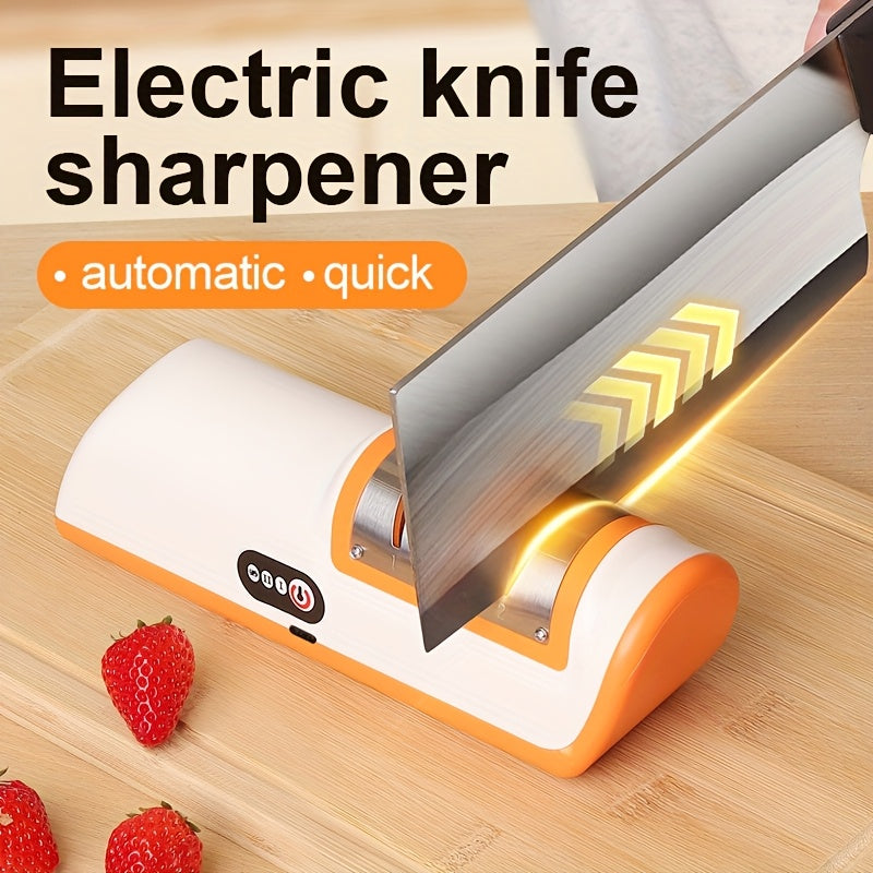 Un afilador de cuchillos eléctricos portátiles recargables por USB con ángulo ajustable para cuchillos rectos de 20 grados, diseñado para afilar y pulir cuchillos de cocina, adecuado para cuchillos de chef, cuchillos de corte, cuchillos santoku, cuchillo