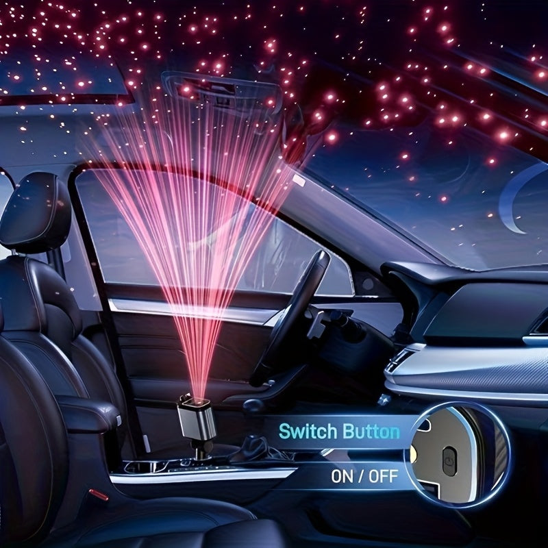 Cargador de coche USB C rápido 4 en 1 con luz ambiental de cielo estrellado (luz roja), 66W, con cable retráctil doble y puerto dual USB, artefacto romántico para vehículo, carga simultánea para 4 dispositivos, ángulo ajustable de 180°, compatible con iP