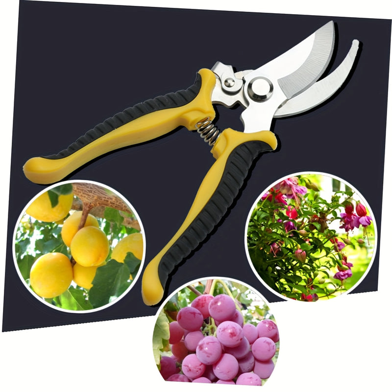 1 pieza de tijeras de poda ergonómicas de acero inoxidable con mango de goma de agarre cómodo - Cortadoras de jardín duraderas para cortar ramas de manera eficiente, diseño ambidiestro, esencial para el jardinería y el cuidado del césped, tijeras de jard