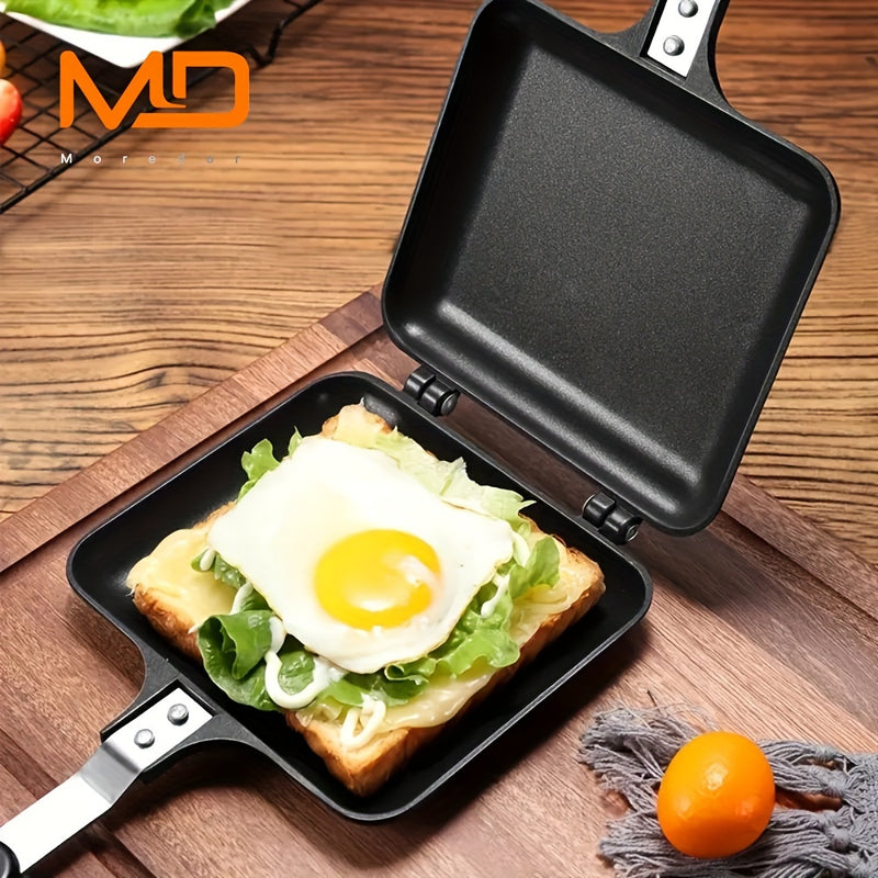 MOREDOR 1pc Sartén Doble Cara Antiadherente para Hamburguesas y Panqueques - 1000W Diseño Cuadrado Portátil con Placas Desmontables, Ideal para Camping, Desayunos, Tortillas - Utensilio de Cocina Interior/Exterior, Rejilla Desmontable, Mangos Ergonómicos