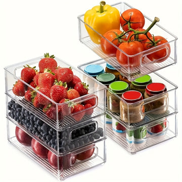 Contenedores de Almacenamiento de Plástico Transparente con Asas - Organizadores Herméticos Apilables para Congelador y Nevera, Frutas, Verduras, Huevos y Granos Secos - Ahorra Espacio en la Cocina
