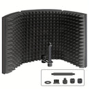 Escudo de Aislamiento de Micrófono de Estudio Profesional - Absorbente de Sonido de Espuma ABS Negra con Conector XLR, Soporte Ajustable y Soporte de Montaje para Grabación de Micrófono Condensador