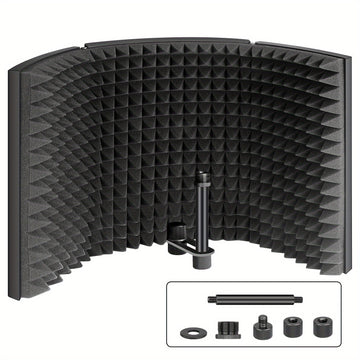 Escudo de Aislamiento de Micrófono de Estudio Profesional - Absorbente de Sonido de Espuma ABS Negra con Conector XLR, Soporte Ajustable y Soporte de Montaje para Grabación de Micrófono Condensador