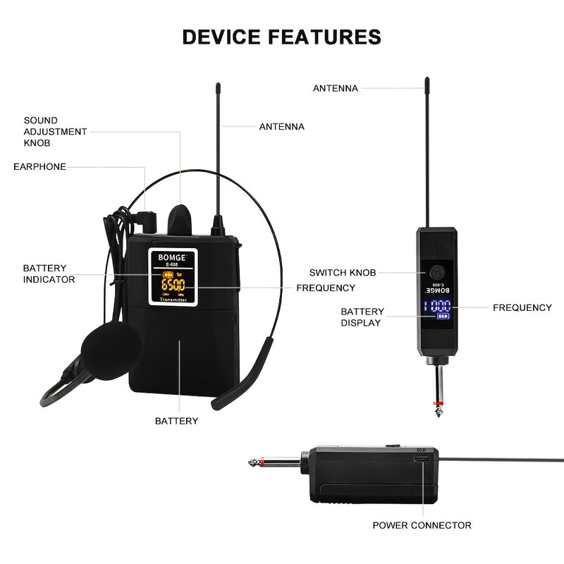 Sistema de micrófono inalámbrico profesional con auriculares portátiles, con transmisor y receptor, ideal para karaoke, reuniones, enseñanza, grabación, iglesia, mezclador de audio y interfaz.