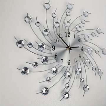 1 reloj de pared con diseño de noche estrellada - Reloj digital de metal silencioso con indicador de fase lunar, marco de metal redondo para decoración de sala de estar y comedor, funcionamiento con batería (AA no incluidas), decoración lunar
