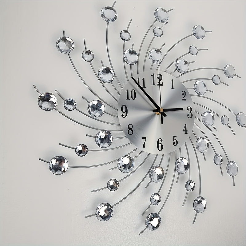 1 reloj de pared con diseño de noche estrellada - Reloj digital de metal silencioso con indicador de fase lunar, marco de metal redondo para decoración de sala de estar y comedor, funcionamiento con batería (AA no incluidas), decoración lunar
