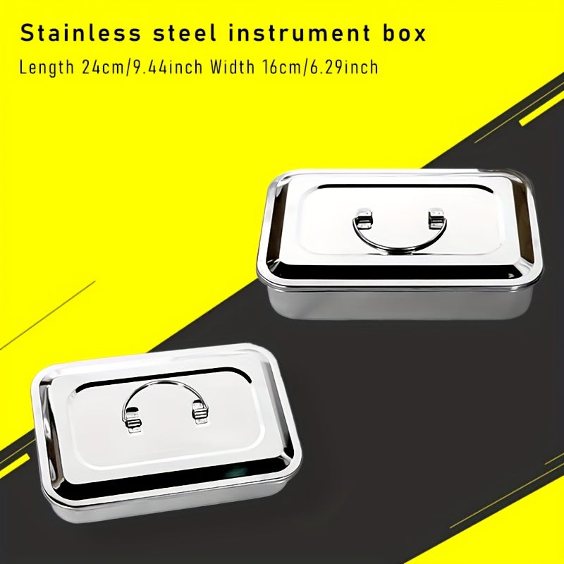 Un paquete, dos paquetes - Material de acero inoxidable, caja de instrumentos de nueve pulgadas, caja de instrumentos con o sin agujeros, adecuada para y almacenamiento de herramientas de uñas, tatuajes, herramientas dentales, etc.