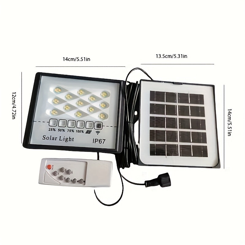 Lámpara LED solar, 1 unidad - Ultrabrillante, luz para interior/exterior con control remoto, pantalla de plástico y vidrio resistente, ideal para iluminación de hogar, patio o jardín, luces solares para exteriores, diseño moderno, acabado pulido