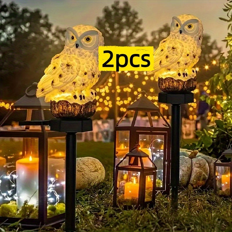 2 piezas, lámpara de resina solar con diseño de búho, loro y águila, luz decorativa divertida para jardín, ideal para jardines, macizos de flores, patios, césped y senderos