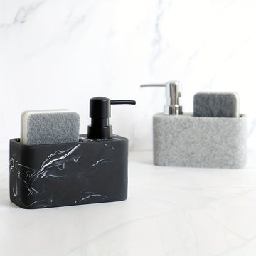 Dispensador de jabón con diseño de mármol en blanco y negro y portaesponja, ideal para decorar el baño
