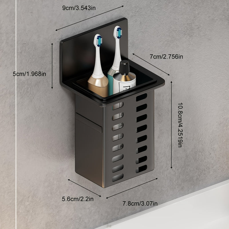 Organizador de Baño Montado en la Pared 1pc - Sin Taladro, Estante de Almacenamiento Ahorrador de Espacio para Pequeños Artículos y Herramientas, Negro/Blanco, Inodoro, Ducha, Lavabo, Caddies de Ducha