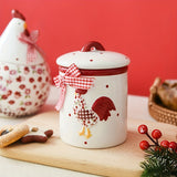 Tarro de Cerámica con Diseño de Pollo Floral Rojo Encantador - Apto para Microondas, Contenedor Sellado con Tapa Abatible para Organización y Decoración de Cocina