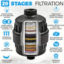 20X Filtro de ducha de alta salida, para agua dura, eliminación de cloro y fluoruro, suavizador de agua de ducha universal de varios estados reduce la sequedad y picazón de la piel, cuero cabelludo y eccema, nickeled cepillado