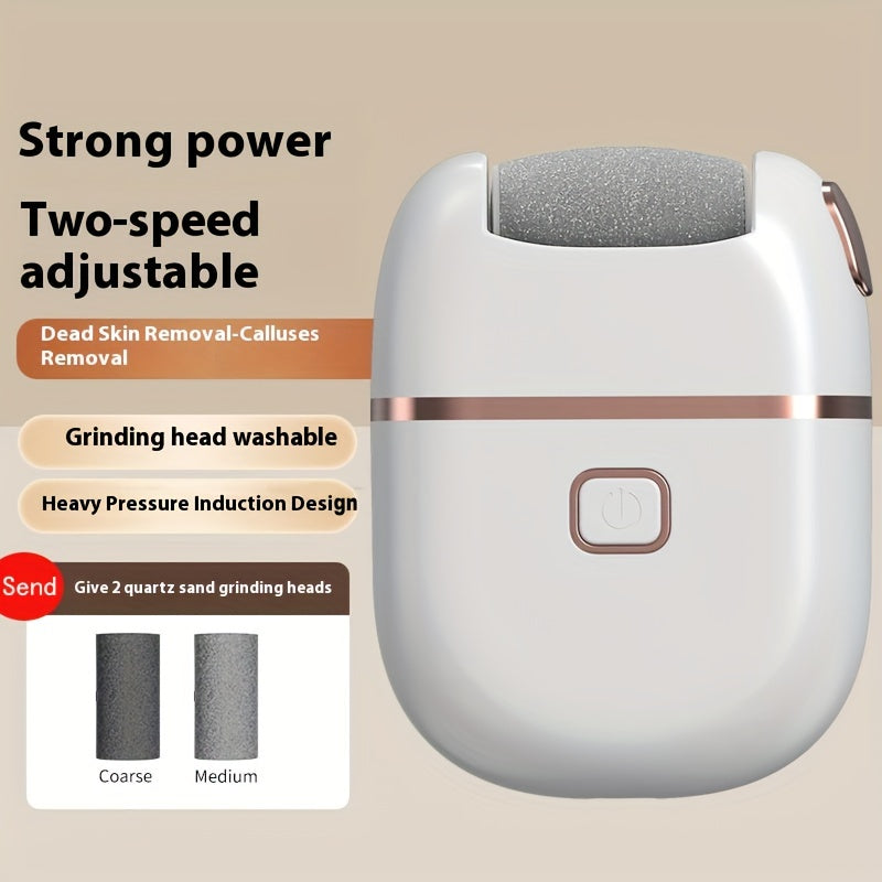 1 pieza, limpiador de pies eléctrico recargable para pies rotos y eliminación - Polimento grueso, 3 cabezas de molienda de reemplazo, 2 configuraciones de velocidad, portátil y fácil de usar con carga USB, cuidado de pies y manos de luz dura beige, FOPCS