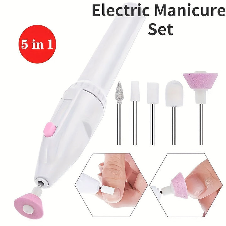Amoladora y Pulidora de Uñas Eléctrica Portátil - 20000 RPM con Batería Inalámbrica, 5 Cabezales Intercambiables para Manicura, Pedicura, Eliminación de Cutículas en Beige Claro, Diseño Elegante, Accesorios Versátiles