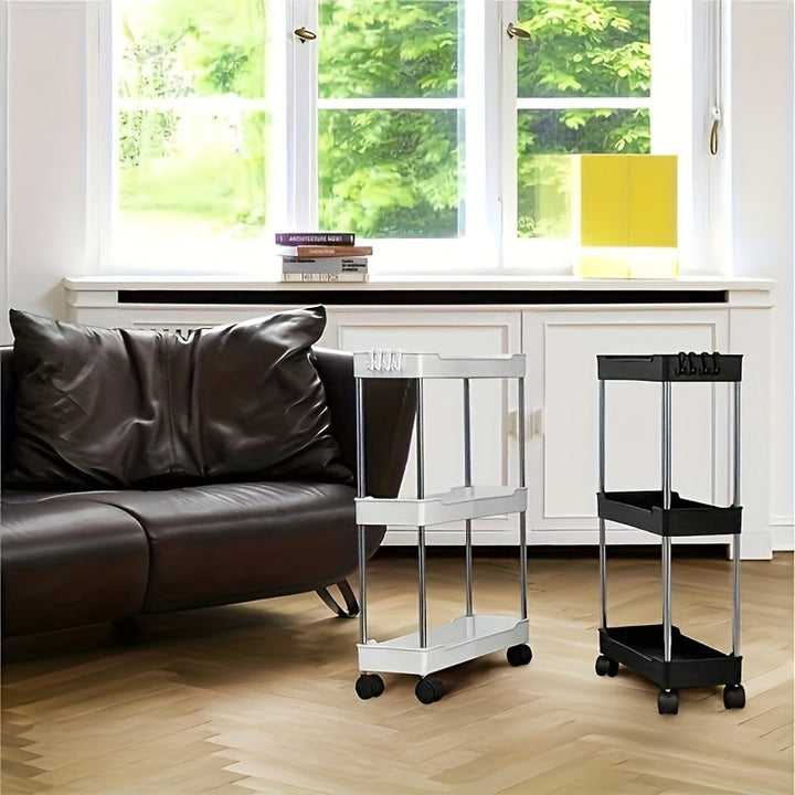 Carrito de Almacenamiento Rodante de 3 Niveles con Ruedas - Estructura de Metal y Plástico, Diseño Estrecho Compacto, Fácil Montaje, Organizador Vertical Multiusos para Cocina, Baño, Lavandería, Sala - Unidad Móvil de Almacenamiento, Estantes Delgados, C