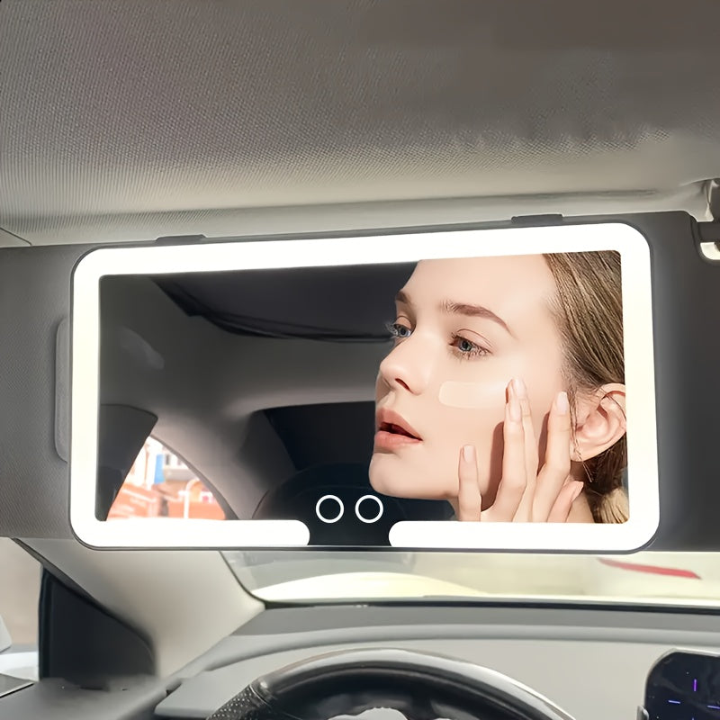 Espejo de maquillaje para coche con luz LED, con botón táctil, 3 modos de iluminación, con luz de relleno, adecuado para coches, camiones, SUVs, maquillaje de toque en cualquier momento, en cualquier lugar, mantenerse hermoso.