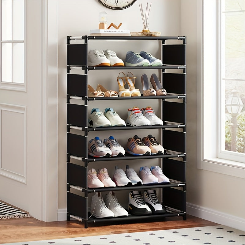 1pc Zapatera de 7 Niveles para Ahorrar Espacio - Montaje Fácil, Apilable y Expandible con Estructura de Metal Duradera, Ideal para Entradas, Dormitorios y Casas de Alquiler, Organizador de Almacenamiento de Zapatos