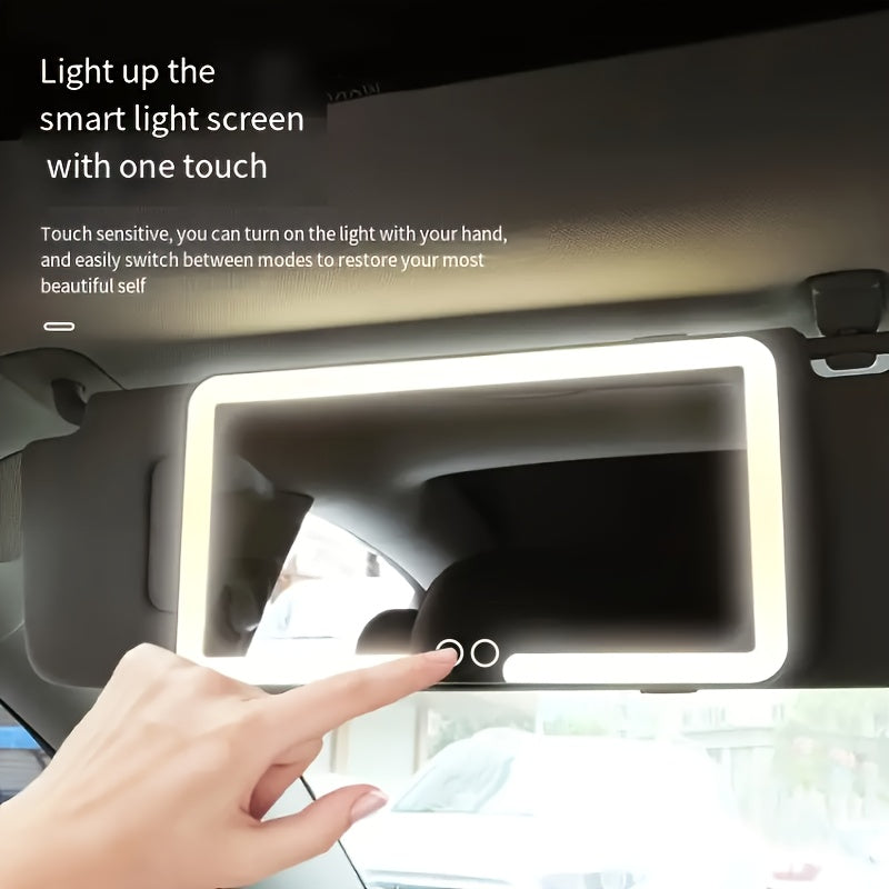 Espejo de maquillaje para coche con luz LED, con botón táctil, 3 modos de iluminación, con luz de relleno, adecuado para coches, camiones, SUVs, maquillaje de toque en cualquier momento, en cualquier lugar, mantenerse hermoso.