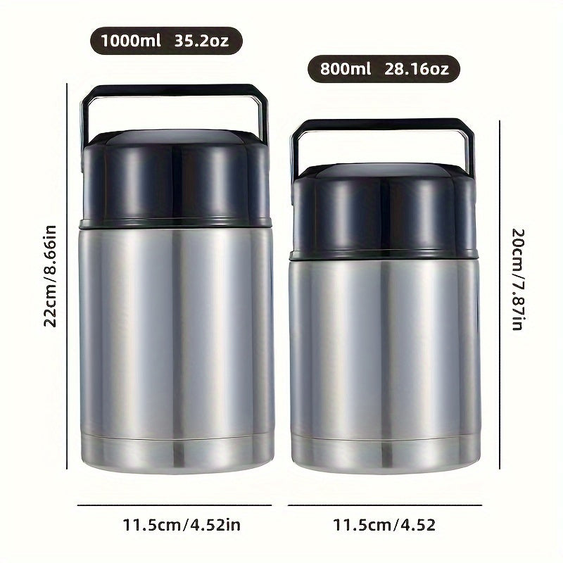 1 Unidad, Recipiente Térmico Aislado Para Alimentos, 35.2oz/28.16oz, Recipiente Cilíndrico De Acero Inoxidable Para Almuerzo, Fiambrera Térmica, Para Sopa, Gachas, Ensalada Y Más, Para La Escuela Y La Oficina, Accesorios De Cocina, Accesorios De Viaje