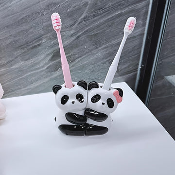 Soporte para Cepillos de Dientes de Cerámica con Diseño de Pandas Lindos, Almacenamiento Ultrasmooth Horneado a Alta Temperatura Sin Taladro para Parejas, Regalo Perfecto Adecuado para la Decoración del Baño