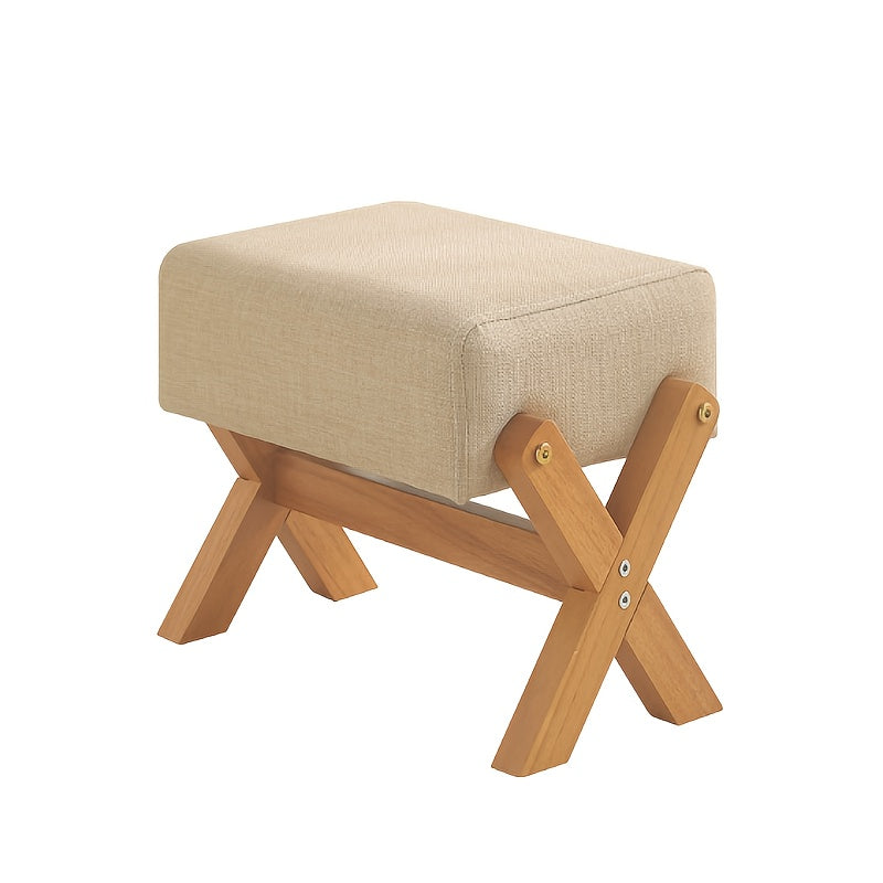 Taburete bajo de madera, taburete para zapatos en entrada, mesa y silla de salón, reposapiés, pequeño taburete doméstico de madera, estructura duradera, taburete multifuncional, cambiador de zapatos en forma de X de madera maciza