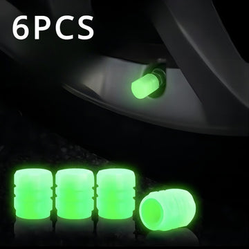 6 tapones de válvula que brillan en la oscuridad - Accesorios de neón verde brillante para autos, motocicletas y bicicletas, seguros y llamativos para la noche
