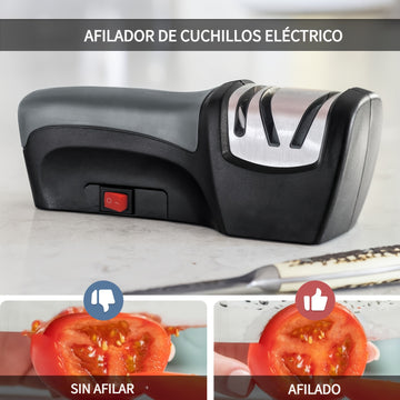 WANVOAPLS Afilador Eléctrico de 2 Etapas con USB – Protección Automática contra Sobrepresión para Cuchillas – Multifuncional para Cuchillos, Tijeras y Destornilladores – Compacto, Seguro y Fácil de Usar en Hogares y Cocinas
