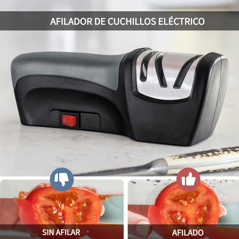 WANVOAPLS Afilador Eléctrico de 2 Etapas con USB – Protección Automática contra Sobrepresión para Cuchillas – Multifuncional para Cuchillos, Tijeras y Destornilladores – Compacto, Seguro y Fácil de Usar en Hogares y Cocinas