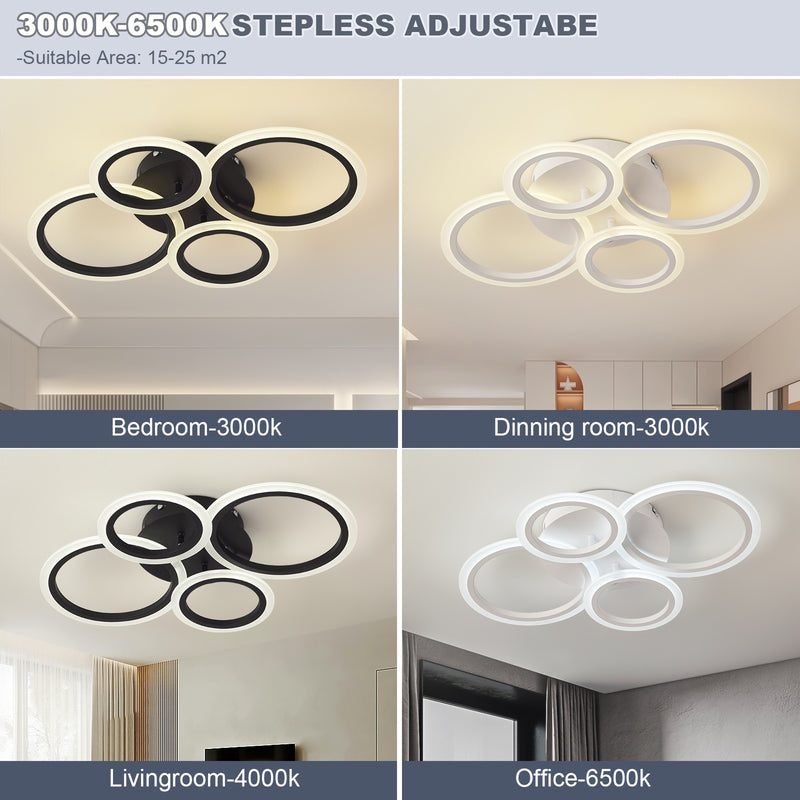 1 pieza de Luces de Techo LED con 4 Anillos, Aparatos de Luz de Techo LED Modernos, Luz Cálida, Instalación en Techo Metálico con Clips Desmontables, Adecuado para Cocina, Dormitorio, Sala de Estar, Lavandería - Incluye Herrajes de Montaje