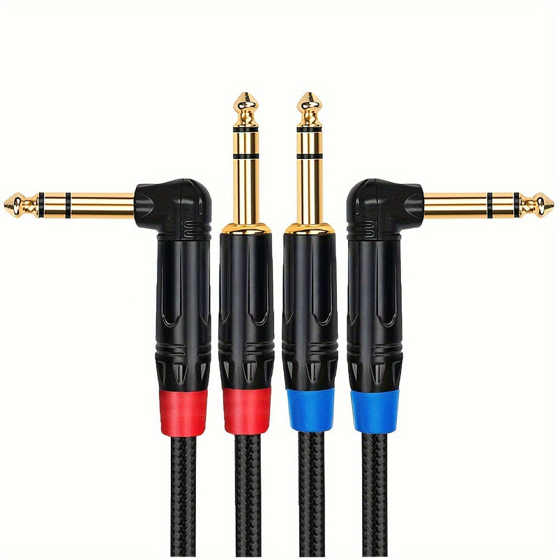 2pcs Cable de Instrumento TRS de Alta Calidad de 1/4 Pulgada - Ángulo Recto y Recto Macho a Macho Interconexión de Audio Estéreo, Jack de 6.35mm Chapado en Oro para Sonido Cristalino - Compatible con Bajo, Teclado, Mezclador, Amplificador - Duradero, Fle