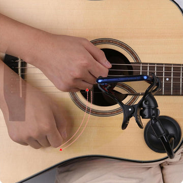 1 pieza, soporte de teléfono para guitarra giratorio de 360° con base de cuchara de succión fuerte - ABS negro, multiusos para actuaciones en vivo y video, ideal para la práctica de instrumentos y uso de escritorio, accesorio de guitarra | Soporte de tel