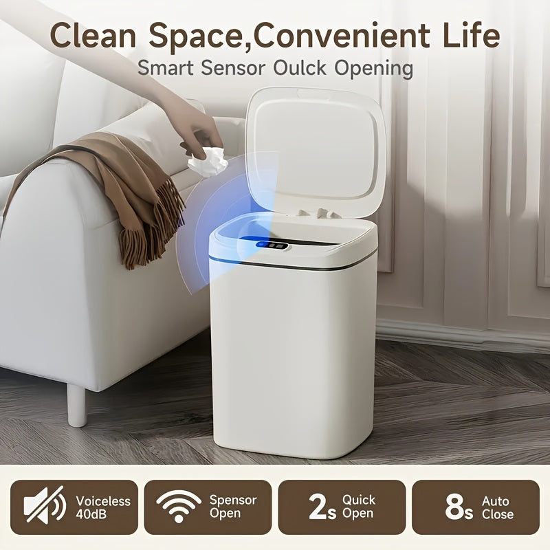 Basurero Inteligente con Cierre Silencioso - A Prueba de Olores, Varias Capacidad 12.0 L/14.01 L/16.01 L Adecuado para Cocina, Baño, Sala de Estar, Oficina - Alimentación por Pilas AA, Calificación Alta: IPX-5