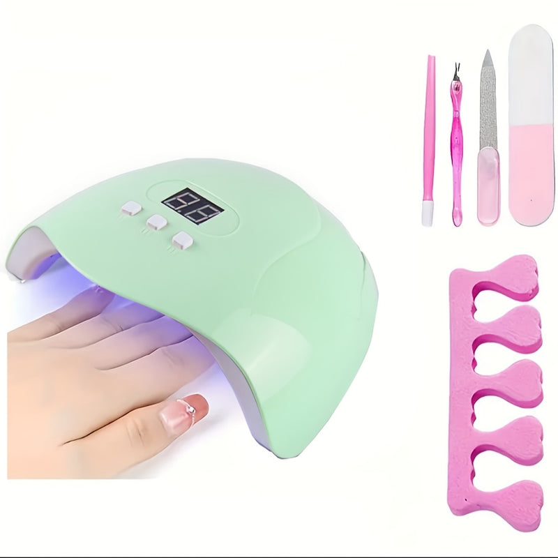 Juego de 6 Herramientas para Uñas Artísticas con Lámpara de 18 Luces LED Rosa, Función Inteligente de Inducción y Temporizador, Compatible con Diferentes Esmaltes y Pegamentos, Máquina para Manos y Pies, 54W