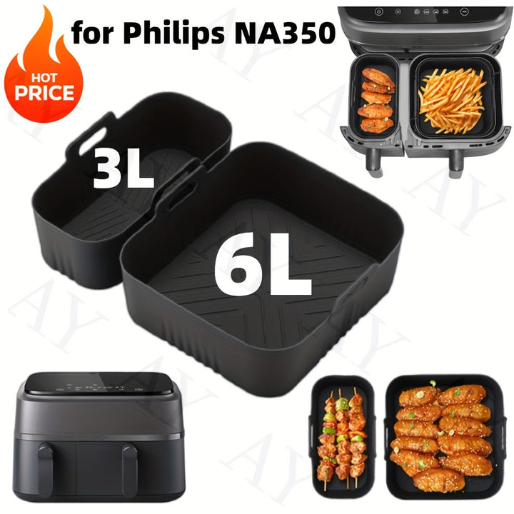 2 piezas de bandejas de silicona para horno de aire frito reutilizables para Philips NA350-3000, con superficie antiadherente, fáciles de limpiar en freidoras, hornos y microondas, material de contacto con alimentos, accesorio para freidoras.