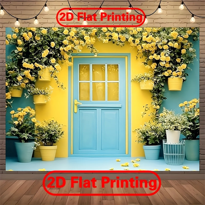 Telón Fotográfico de Jardín Primaveral 2D con Flores Amarillas - Tela de Poliéster para Fotos, Gran Tamaño, Decoración para Fiestas al Aire Libre y en Interiores, Perfecto para Celebraciones de Primavera, Adornos para Hogar y Estudio, Letrero Colgante pa