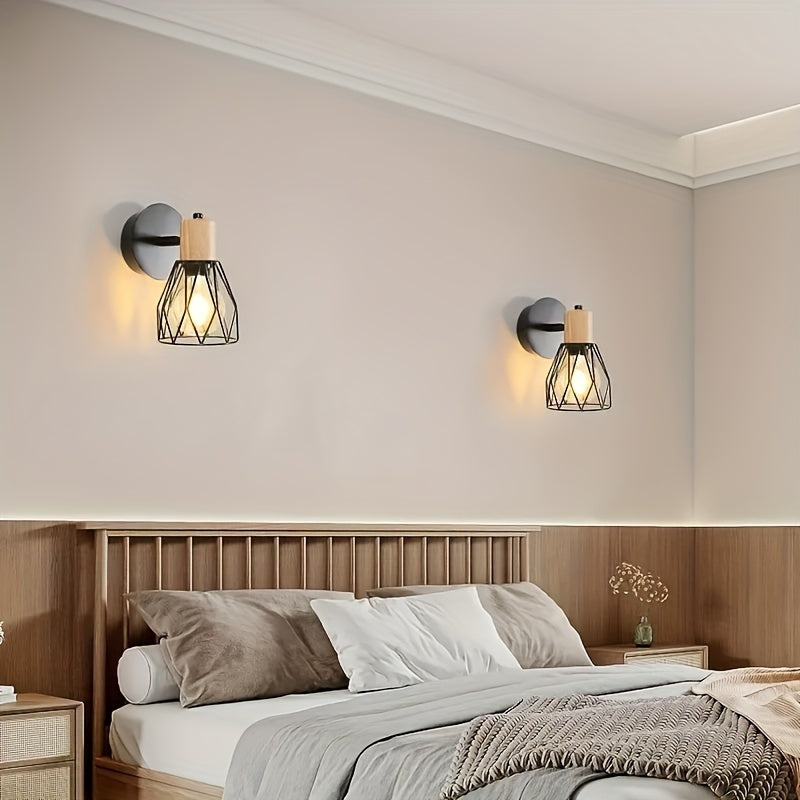 2pcs Apliques Industriales de Madera para Techo - Luces de Pared de Metal de Hierro para Isla de Cocina, Dormitorio, Sala de Estar y Más - Sin Bombilla Incluida