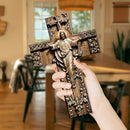 Crucifijo de Madera Artificial Regenerada Impreso en 2D con Patrones Florales - Arte Rústico Vintage para Navidad, Halloween, Pascua y Día de los Muertos - Decoración para Iglesia y Hogar, Plano en 2D