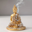 1pc Quemador de incienso de Buda dorado elegante, arte de resina con acentos de cristal, decoración zen para meditación, yoga, sala de té - Porta incienso sin humo para días festivos conmemorativos