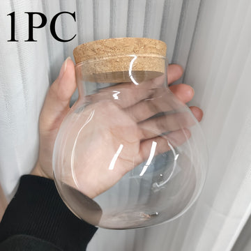 Tarro de Almacenamiento de Vidrio Hermético con Tapa de Corcho - Libre de BPA, Contenedor Redondo Multiusos para Té, Snacks y Más - Organizador de Cocina Fácil de Limpiar