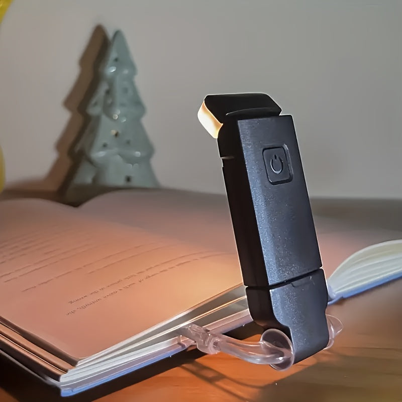 1 lámpara de lectura USB mini, portátil, plegable, con protección para los ojos, 3 niveles de brillo ajustable, luz cálida y fría, con clip para libros, diseño ahorrador de espacio, recargable, ideal para lectura nocturna, trabajo, dormitorio o residenci