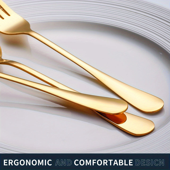 Juego de 32 cucharas elegantes de acero inoxidable dorado, 6,7" - Adecuado para lavavajillas, acabado espejo, cubertería plana para el hogar, cocina, restaurante - Ideal para postres y sopas