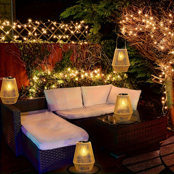Lámparas solares para exteriores con brillo cálido - Luces de patio de jardín duraderas de plástico para barbacoa, césped y decoración de patio, instalación fácil con tiras adhesivas, decoración de patio al aire libre, iluminación de césped, iluminación