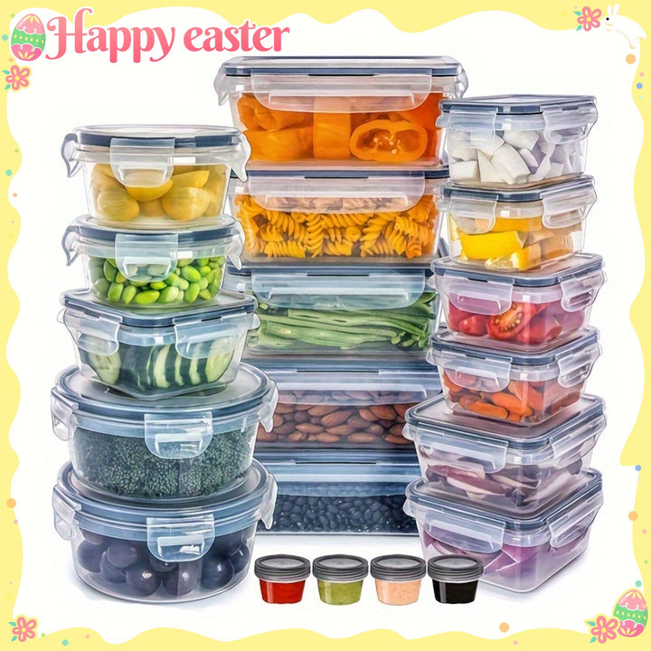 Juego de 20 contenedores de cocina premium resistentes a fugas, loncheras - aptos para microondas, plástico duradero, forma rectangular con tapa abatible - ideales para organizar granos, almuerzo, snacks, alimentos y artículos de viaje