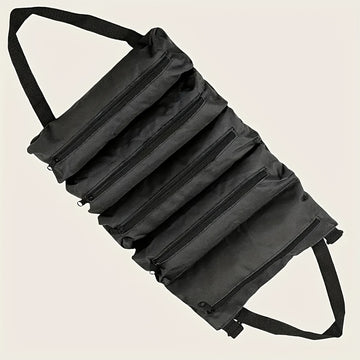 Bolsa de herramientas multiusos resistente - Caja de herramientas con cremallera amplia y múltiples compartimentos para camping, jardinería y entusiastas de bricolaje - Tela negra, lavable en máquina, equipo de camping y accesorios, almacenamiento organi
