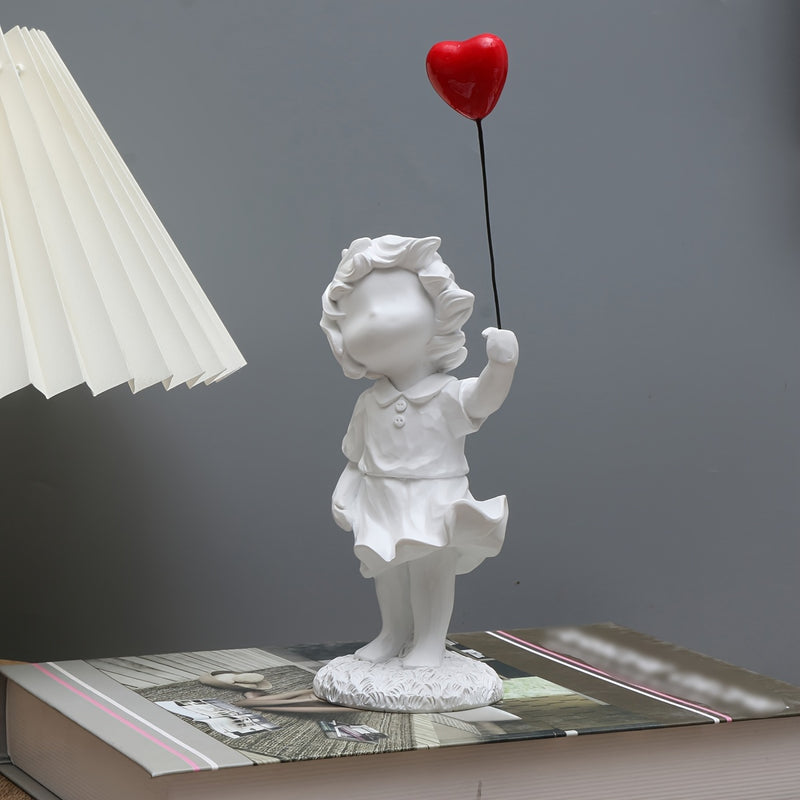 Figura de resina de niña de dibujos animados con globo, objeto decorativo de colección para varios tipos de habitaciones, uso en interiores, no requiere electricidad.