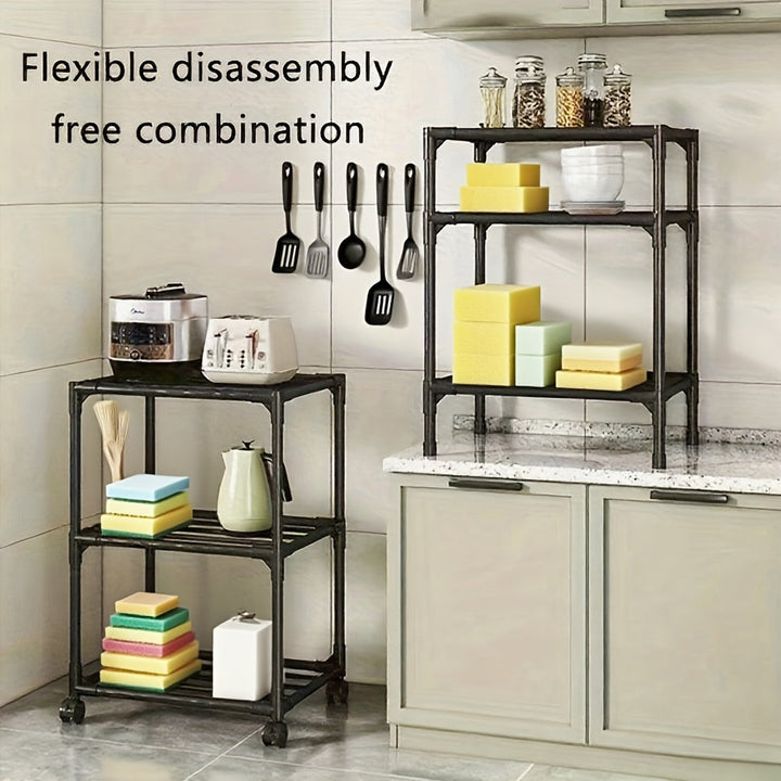 Carrito de almacenamiento metálico ajustable con ruedas y ganchos - Organizador ahorrador de espacio para cocina, dormitorio, baño, habitación de lavandería | Diseño de estantería abierta | Estante modular de plástico, fácil montaje, carrito de almacenam