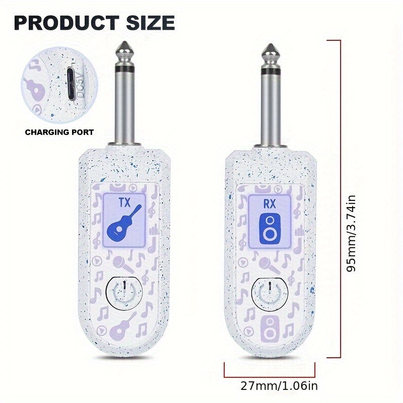 YAMNWEO Sistema sin varillas de Guitarra 2.4GHz XLR - Audio en Tiempo Real 48K/16bit, Batería Recargable y Alimentación USB, Compatible con Guitarra Eléctrica, Bajo, Saxofón - Blanco, Transmisión para Instrumentos Musicales, Diseño Elegante del Transmiso