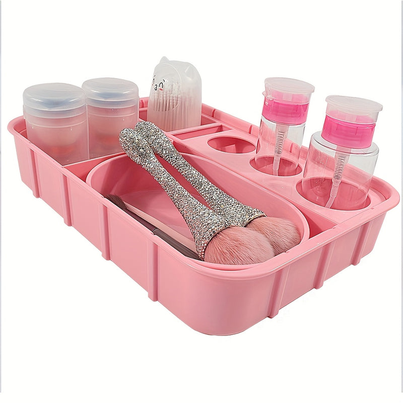 Organizador de Salón de Uñas de Gran Capacidad con Compartimentos - Estación de Desinfección Rosa, Bandejas Transparentes para Almacenamiento, Espacio Higiénico y Decorativo para el Hogar o Salón de Manicura